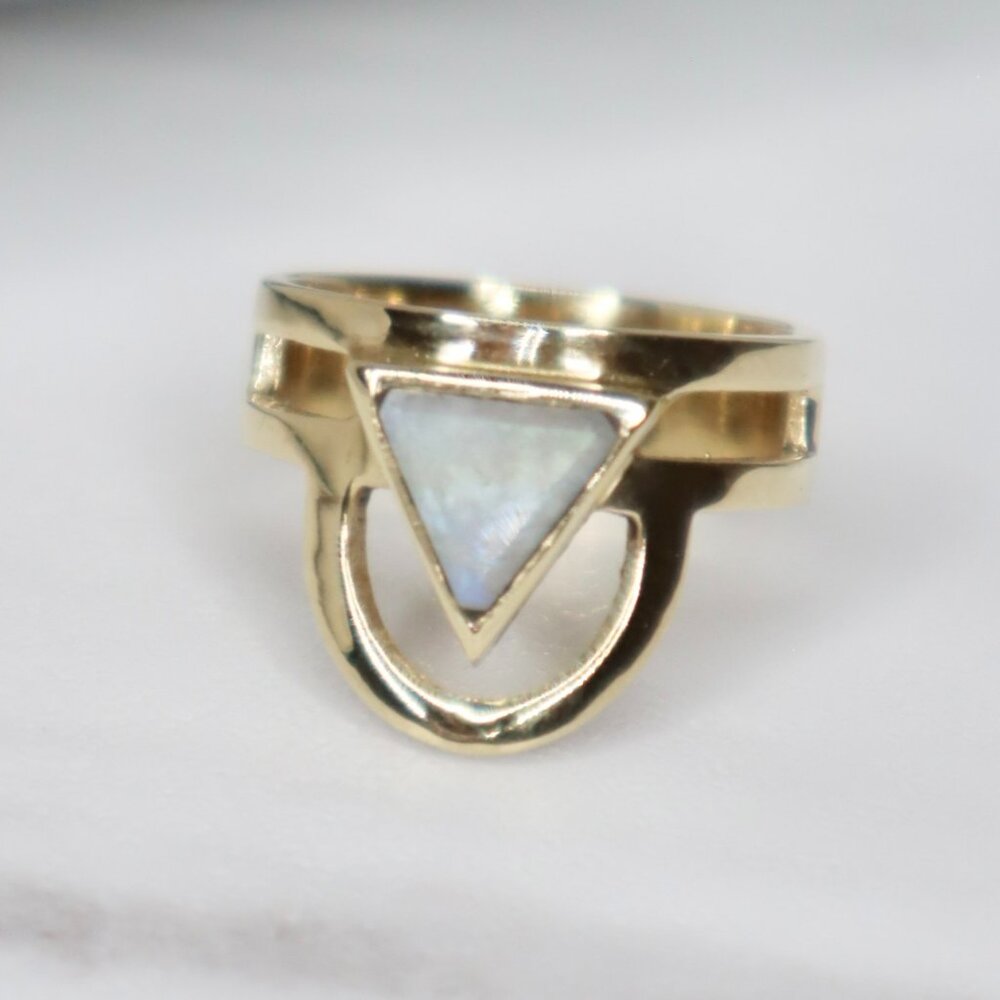 Triangle Moonstone Ring | Brass Wrapped Design | Handmade Jewelry